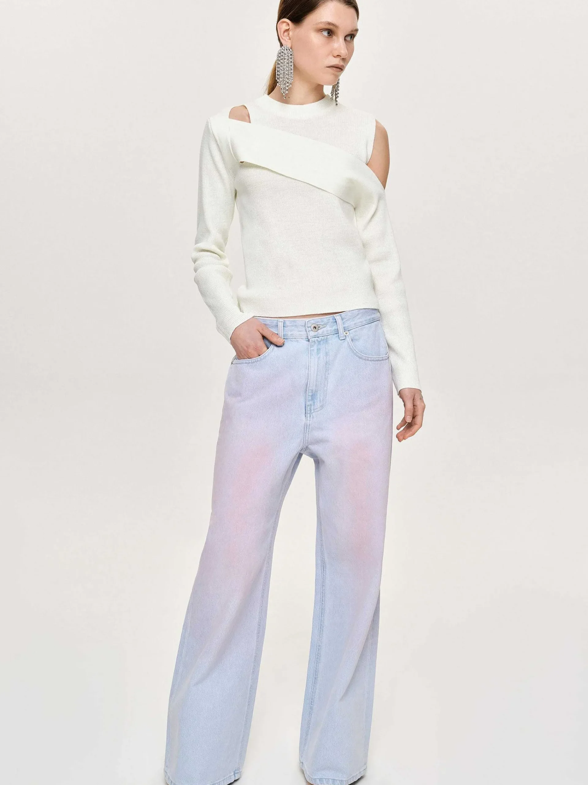 Source Unknown Tricots-Tricot Drape Decoupe, Blanc