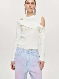 Source Unknown Tricots-Tricot Drape Decoupe, Blanc
