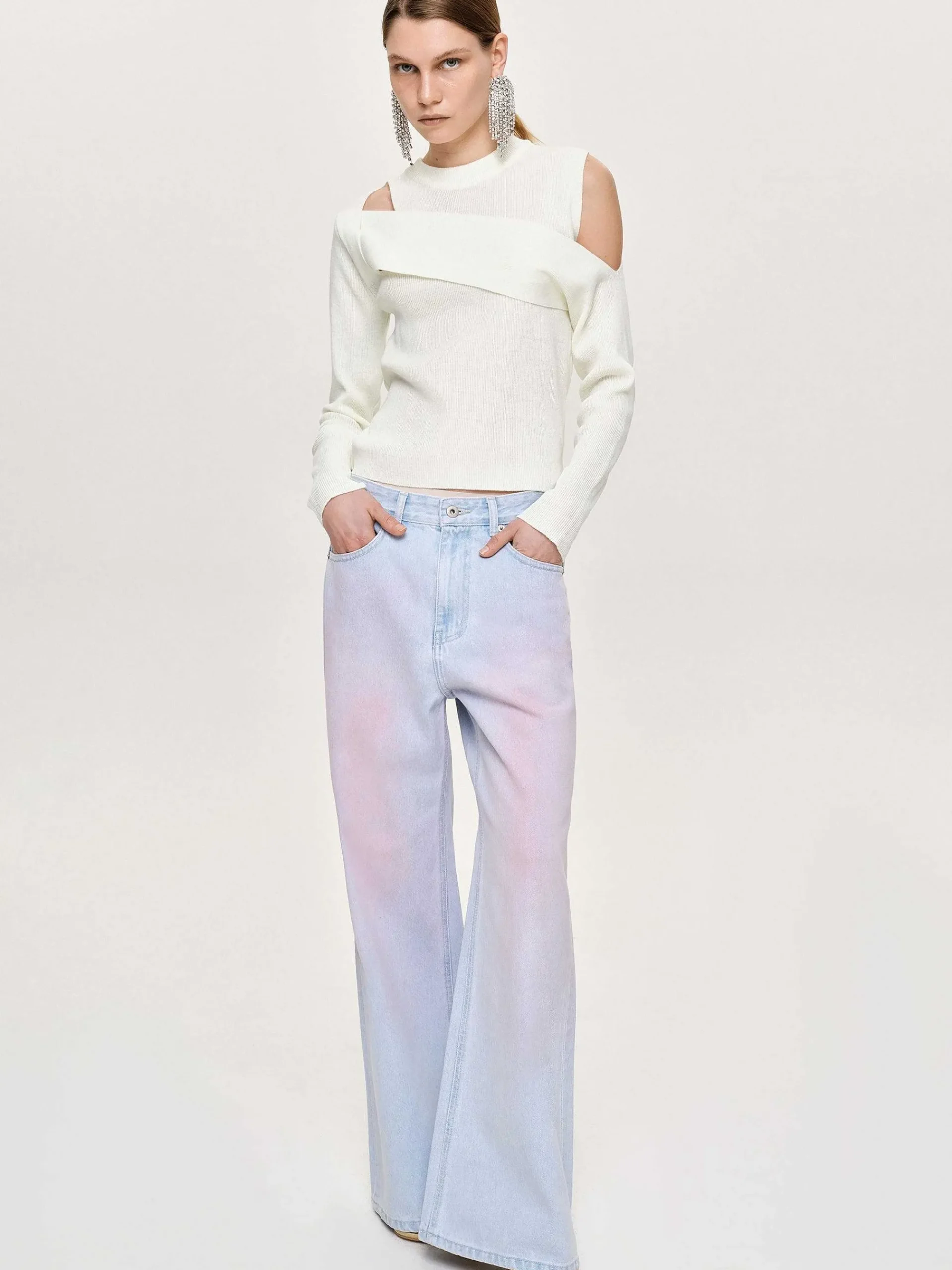 Source Unknown Tricots-Tricot Drape Decoupe, Blanc