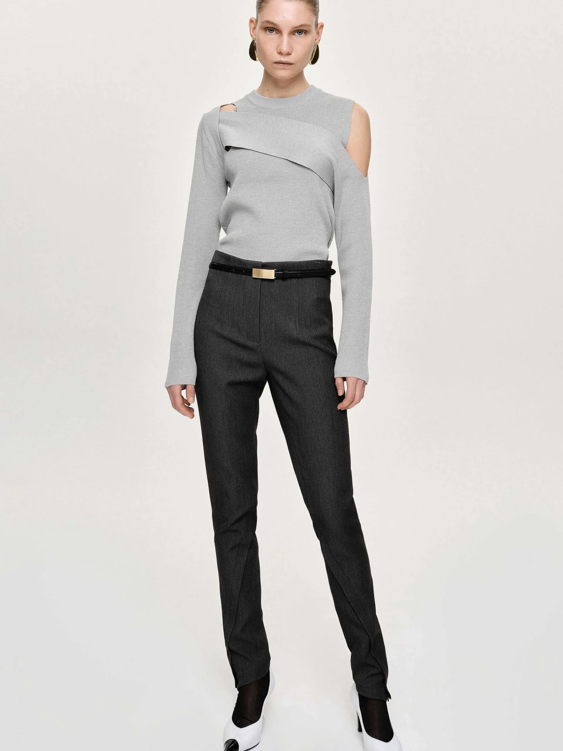 Source Unknown Tricots-Tricot Drape Decoupe, Gris Taupe