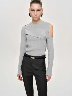 Source Unknown Tricots-Tricot Drape Decoupe, Gris Taupe