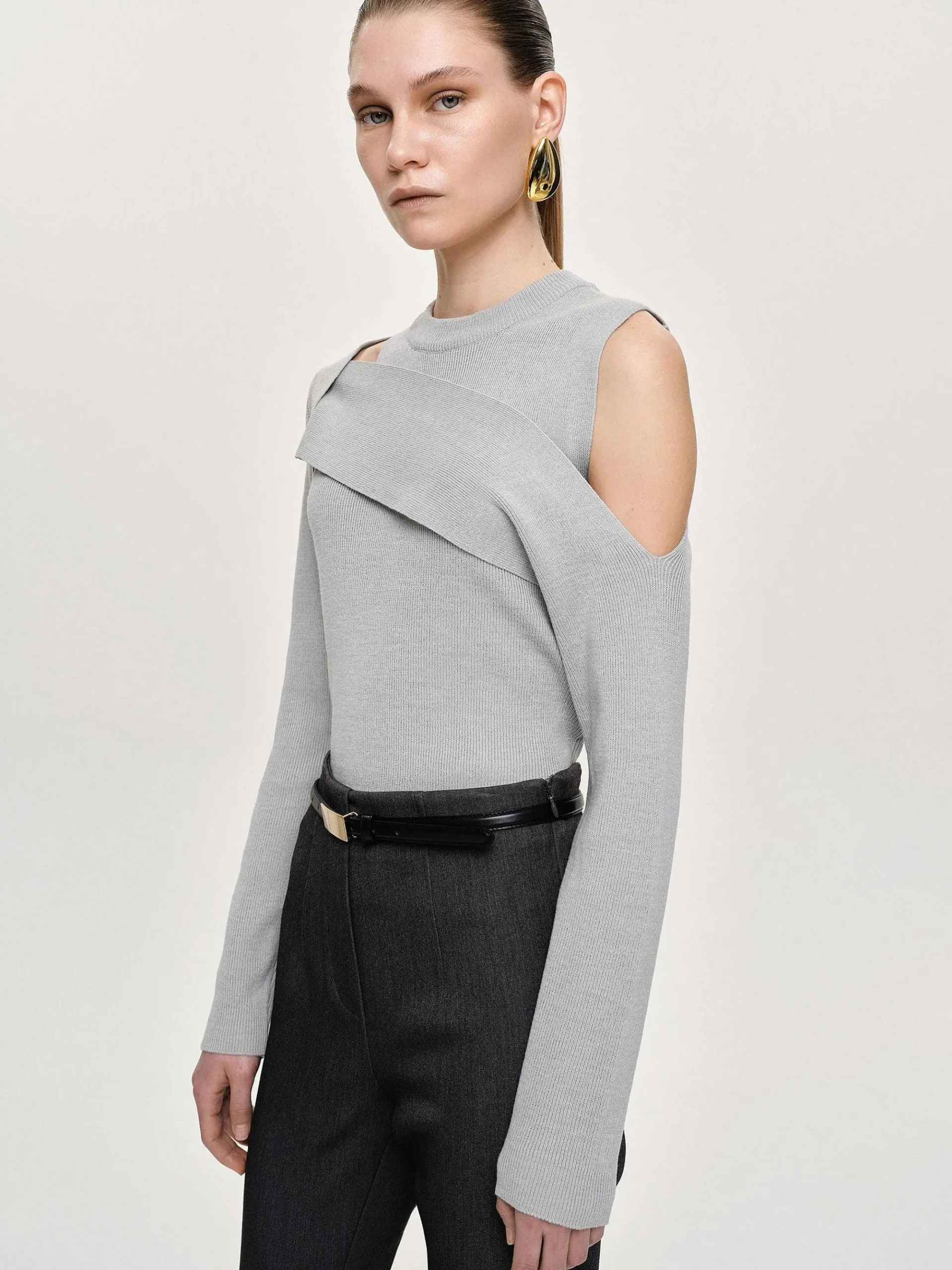 Source Unknown Tricots-Tricot Drape Decoupe, Gris Taupe
