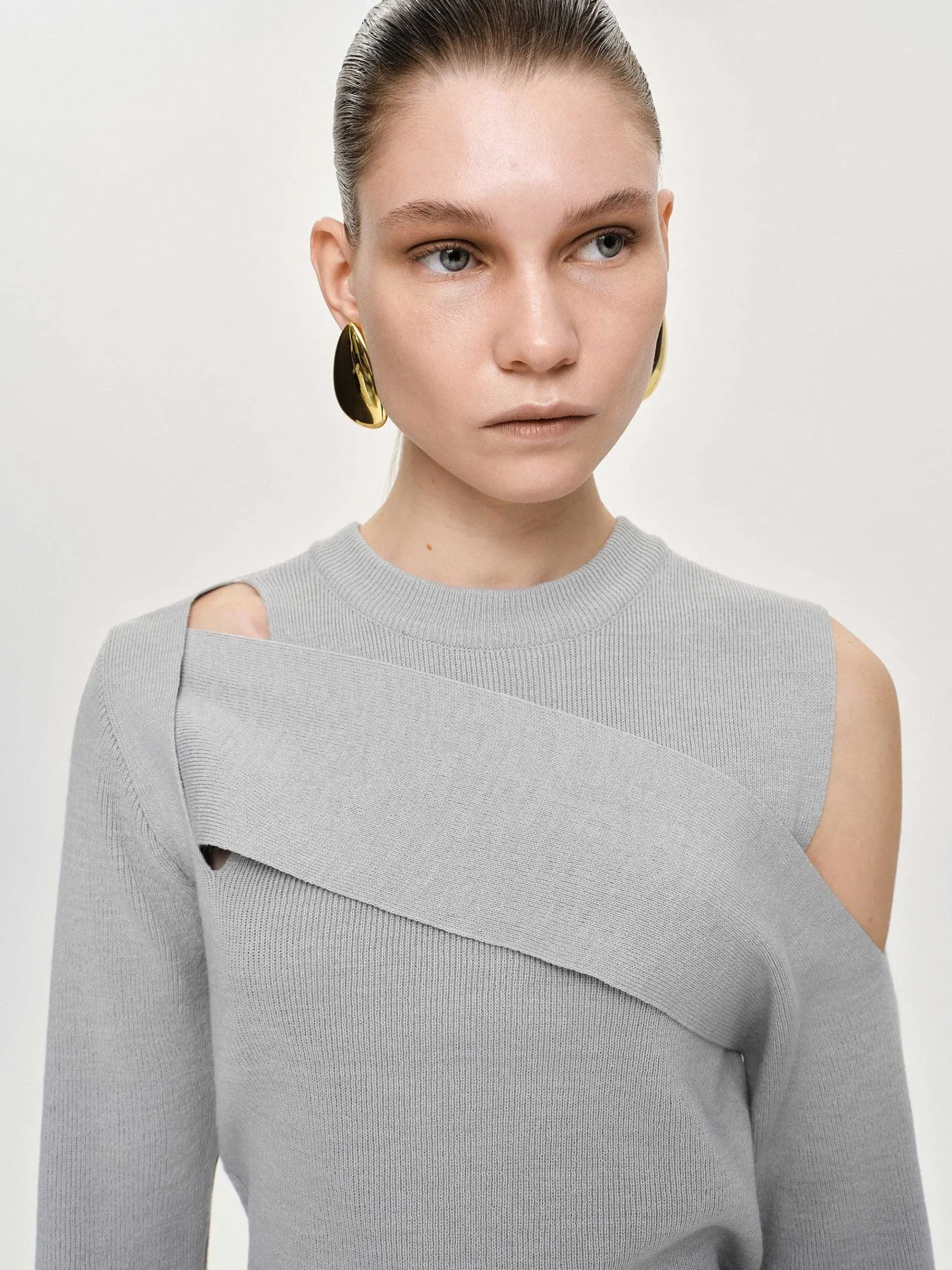 Source Unknown Tricots-Tricot Drape Decoupe, Gris Taupe