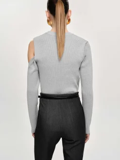 Source Unknown Tricots-Tricot Drape Decoupe, Gris Taupe
