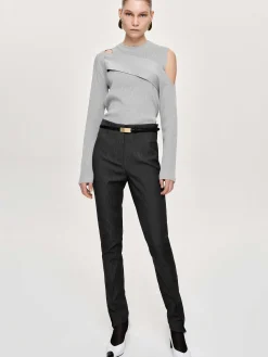 Source Unknown Vêtements-Tricot Drape Decoupe, Gris Taupe
