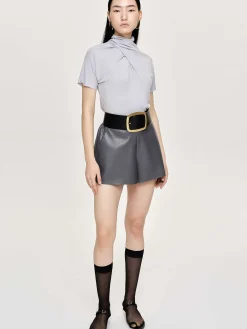 Source Unknown Vêtements-T-Shirt A Col Croise Daye, Gris Brume