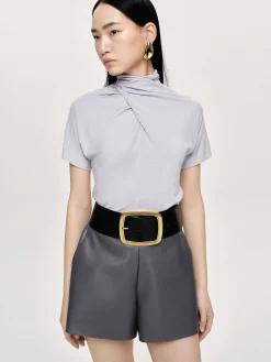 Source Unknown Vêtements-T-Shirt A Col Croise Daye, Gris Brume