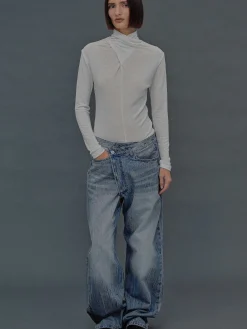 Source Unknown Hauts-T-Shirt En Laine A Col Croise Daye, Blanc