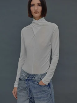 Source Unknown Vêtements-T-Shirt En Laine A Col Croise Daye, Blanc