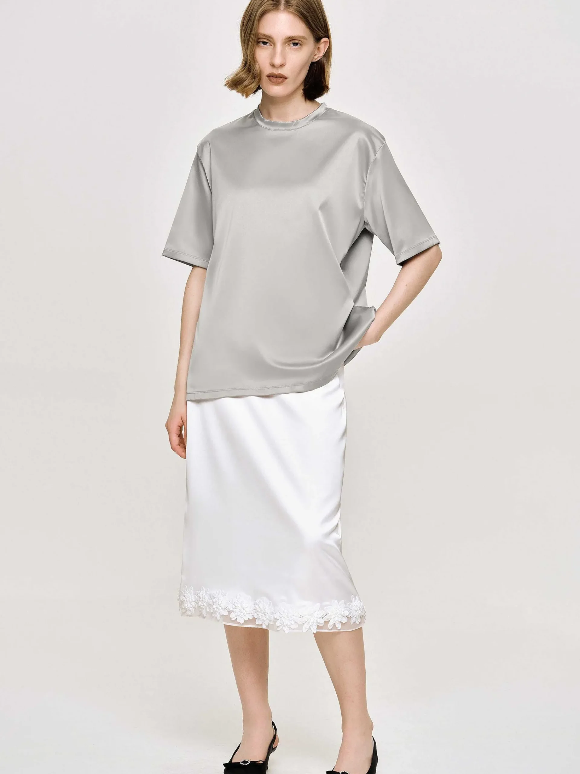 Source Unknown Accessoires-T-Shirt En Satin, Argent