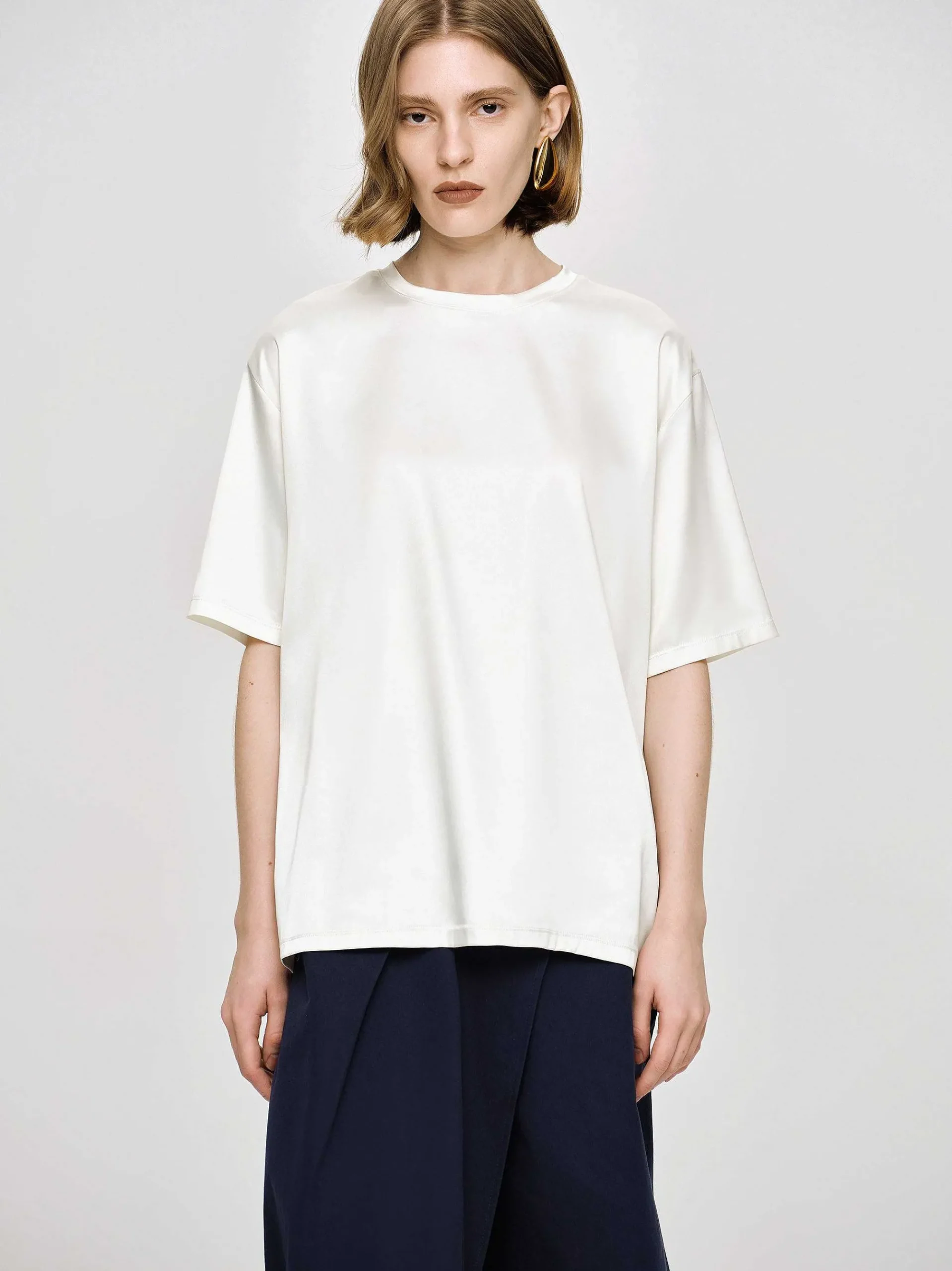 Source Unknown Accessoires-T-Shirt En Satin Soyeux, Blanc