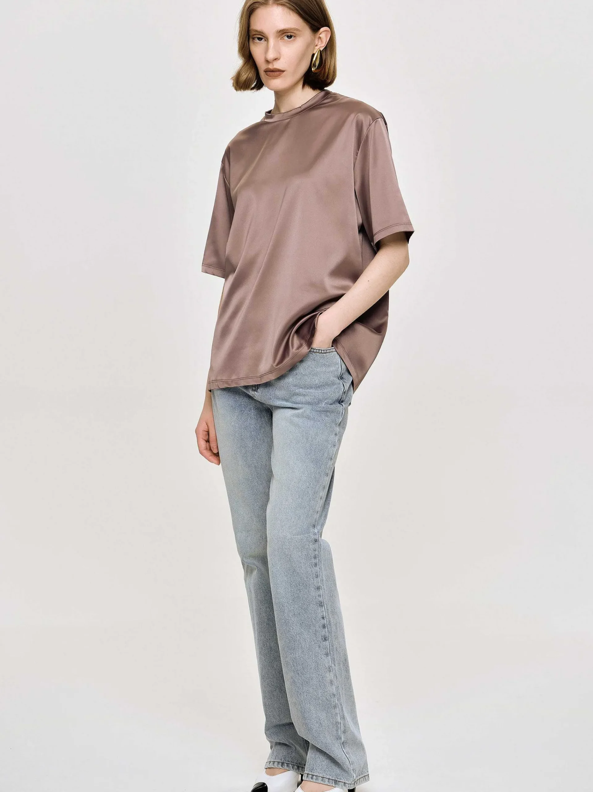 Source Unknown Accessoires-T-Shirt En Satin Soyeux, Haricot Rouge