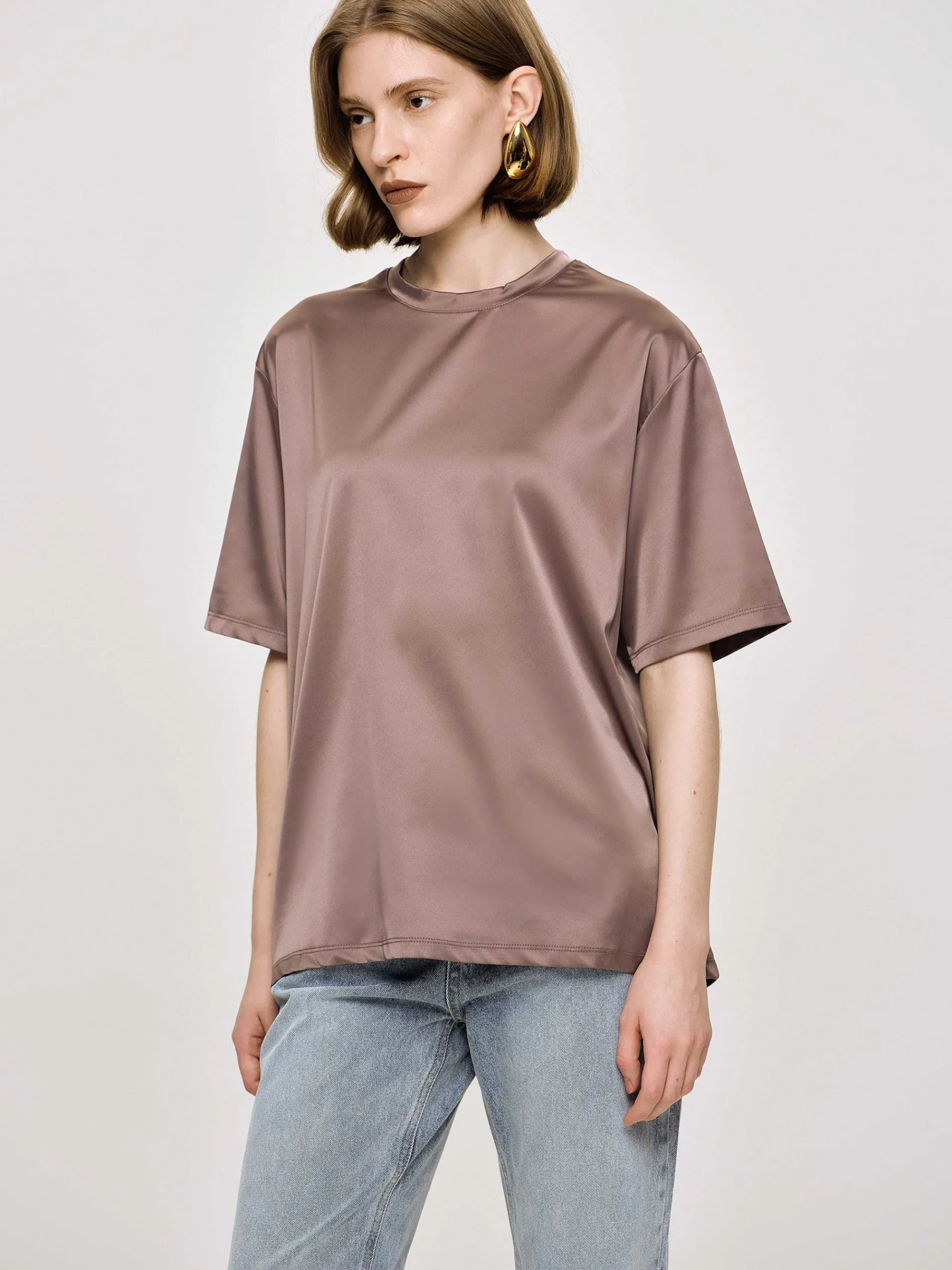 Source Unknown Accessoires-T-Shirt En Satin Soyeux, Haricot Rouge