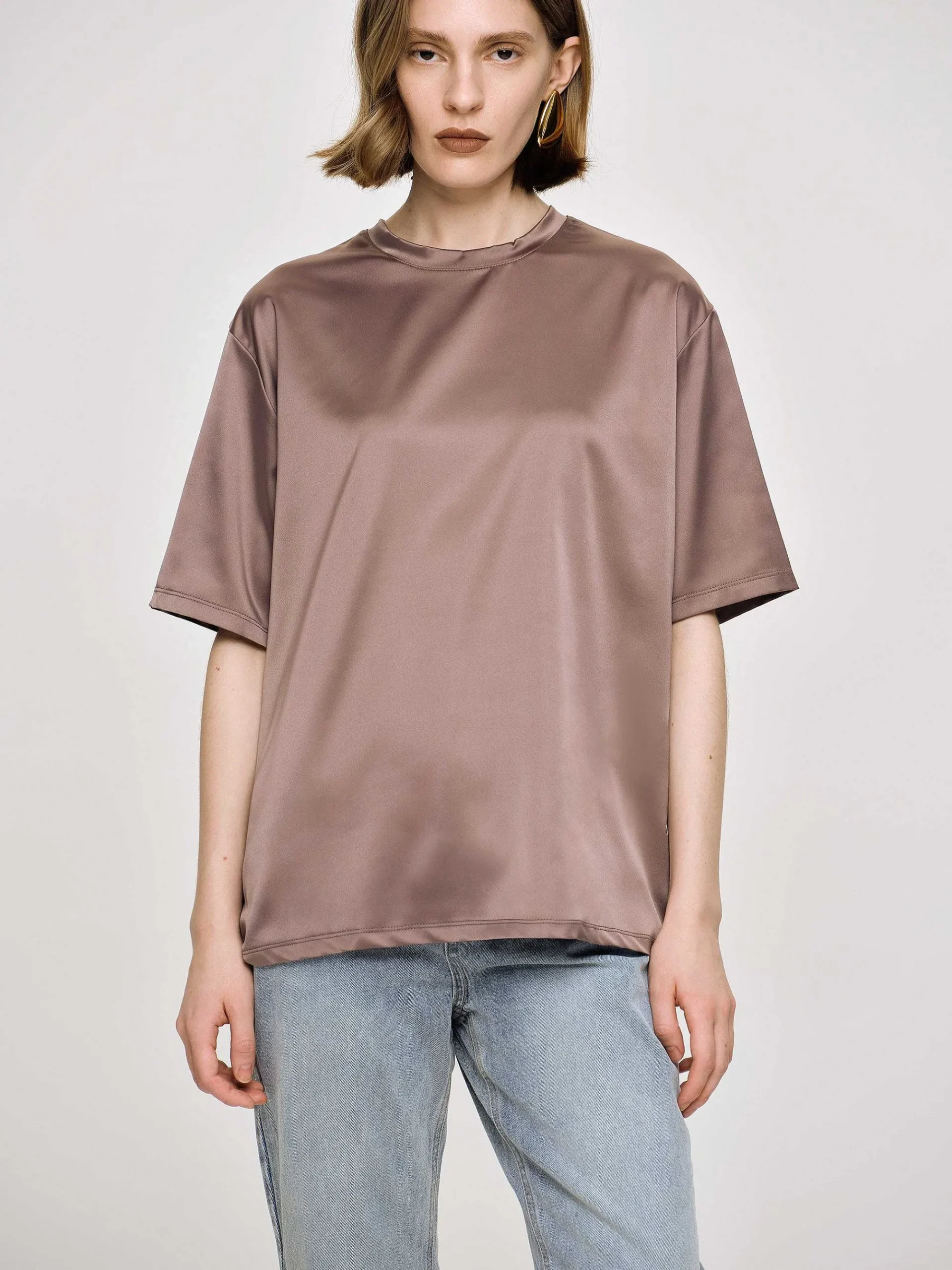 Source Unknown Accessoires-T-Shirt En Satin Soyeux, Haricot Rouge