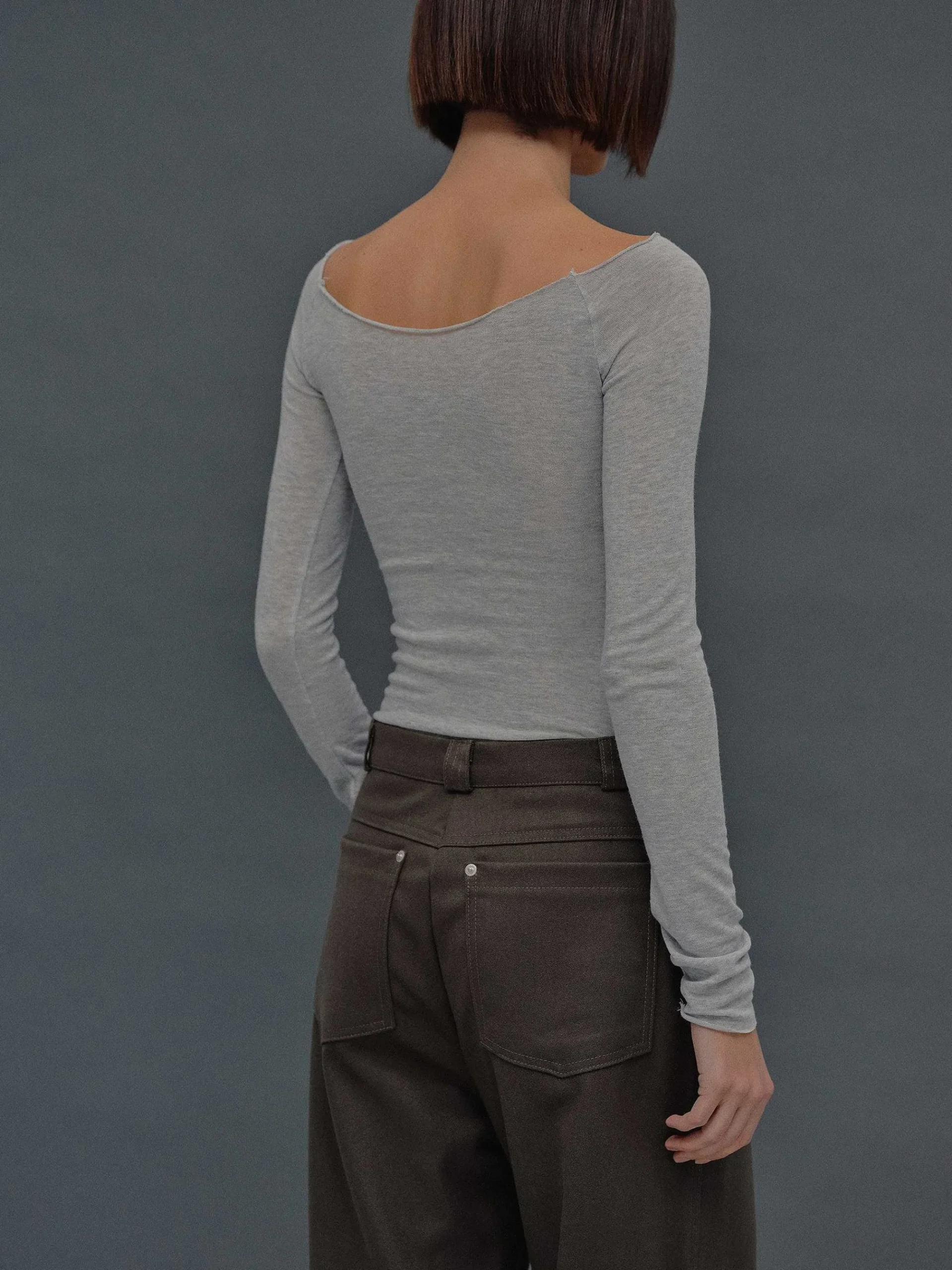 Source Unknown Hauts-T-Shirt Slim En Jersey Bustier, Gris Brume