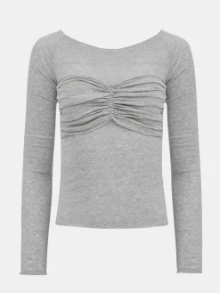 Source Unknown Vêtements-T-Shirt Slim En Jersey Bustier, Gris Brume