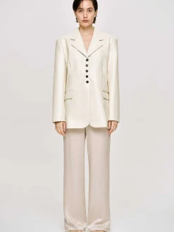 Source Unknown Vêtements D'Exterieur-Veste Boutonnee En Simili Cuir, Beige Chaud
