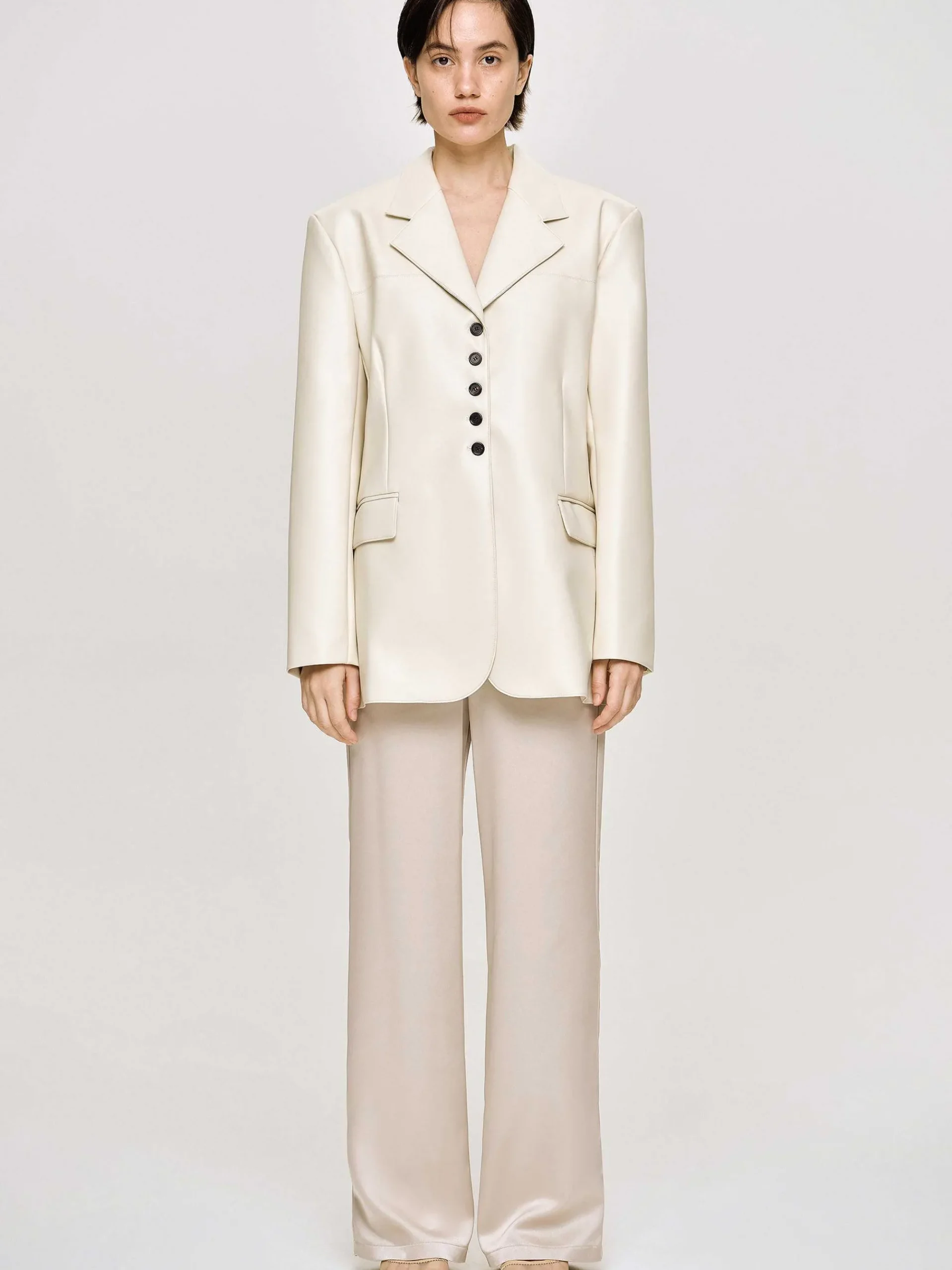 Source Unknown Vêtements D'Exterieur-Veste Boutonnee En Simili Cuir, Beige Chaud