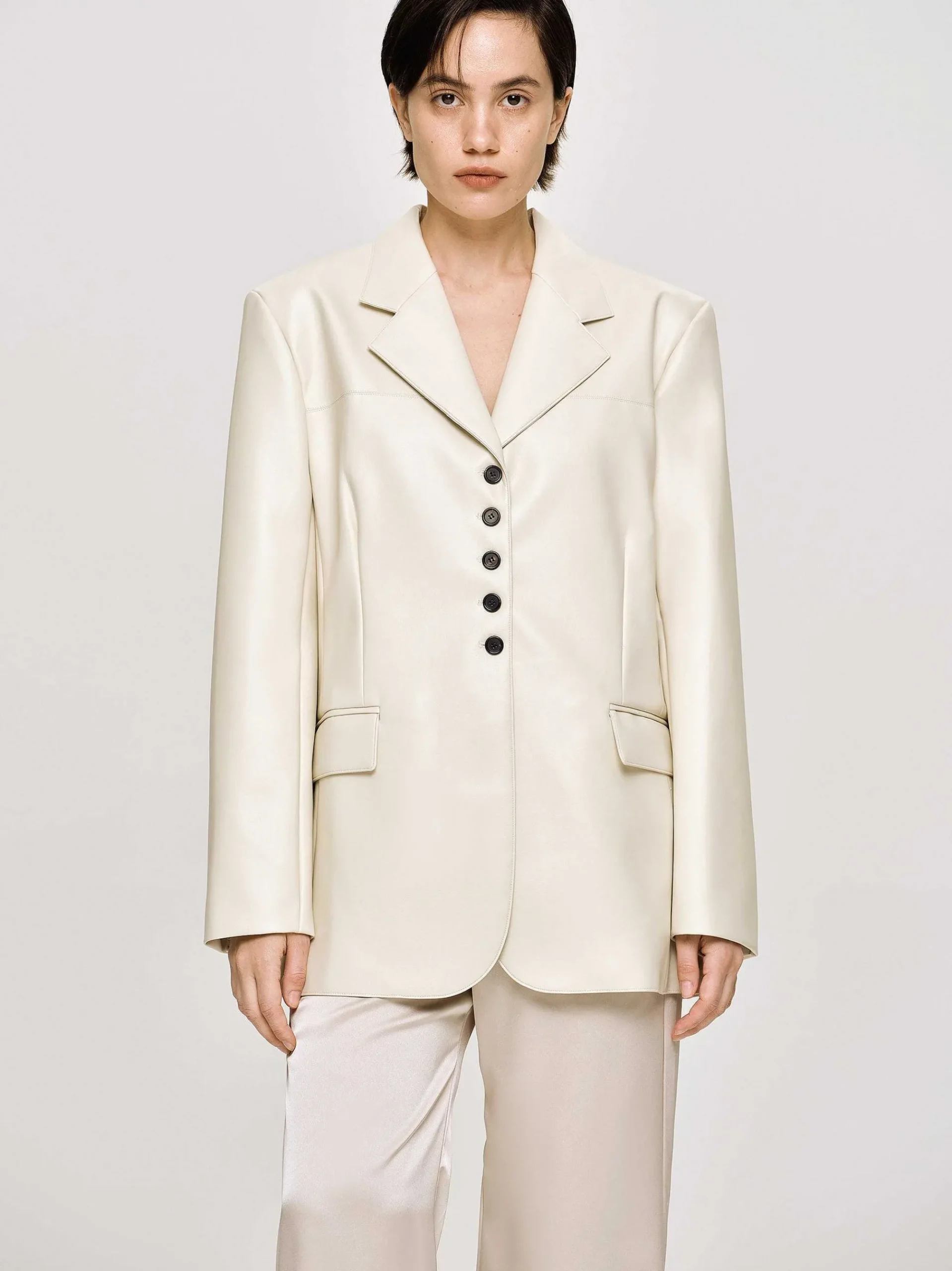Source Unknown Vêtements D'Exterieur-Veste Boutonnee En Simili Cuir, Beige Chaud
