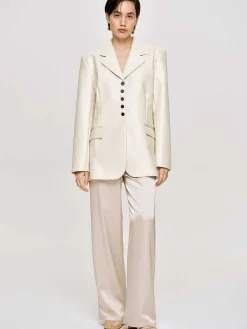 Source Unknown Vêtements D'Exterieur-Veste Boutonnee En Simili Cuir, Beige Chaud