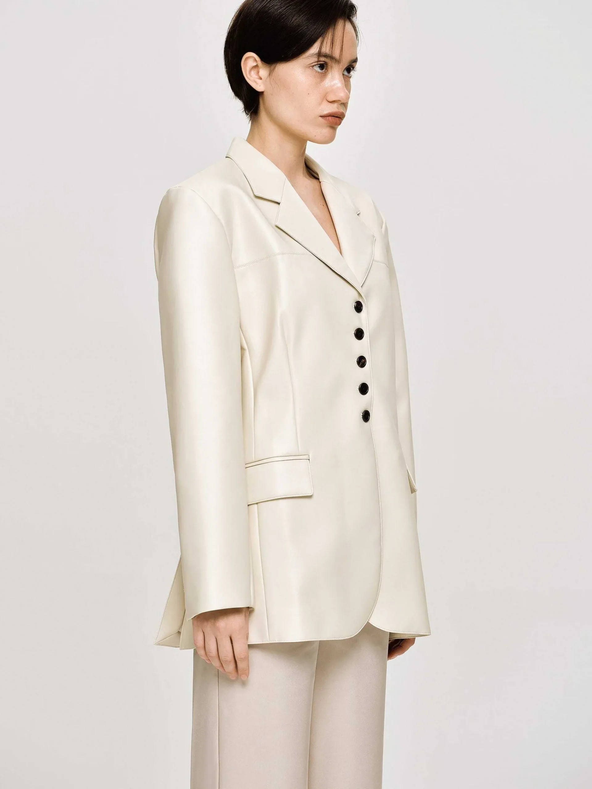 Source Unknown Vêtements D'Exterieur-Veste Boutonnee En Simili Cuir, Beige Chaud