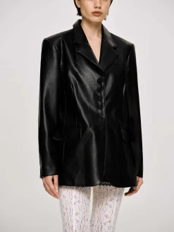 Source Unknown Vêtements-Veste Boutonnee En Similicuir, Noir