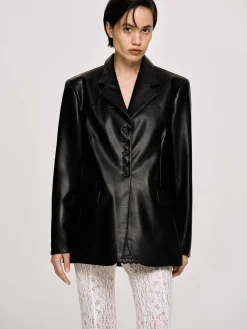 Source Unknown Vêtements-Veste Boutonnee En Similicuir, Noir