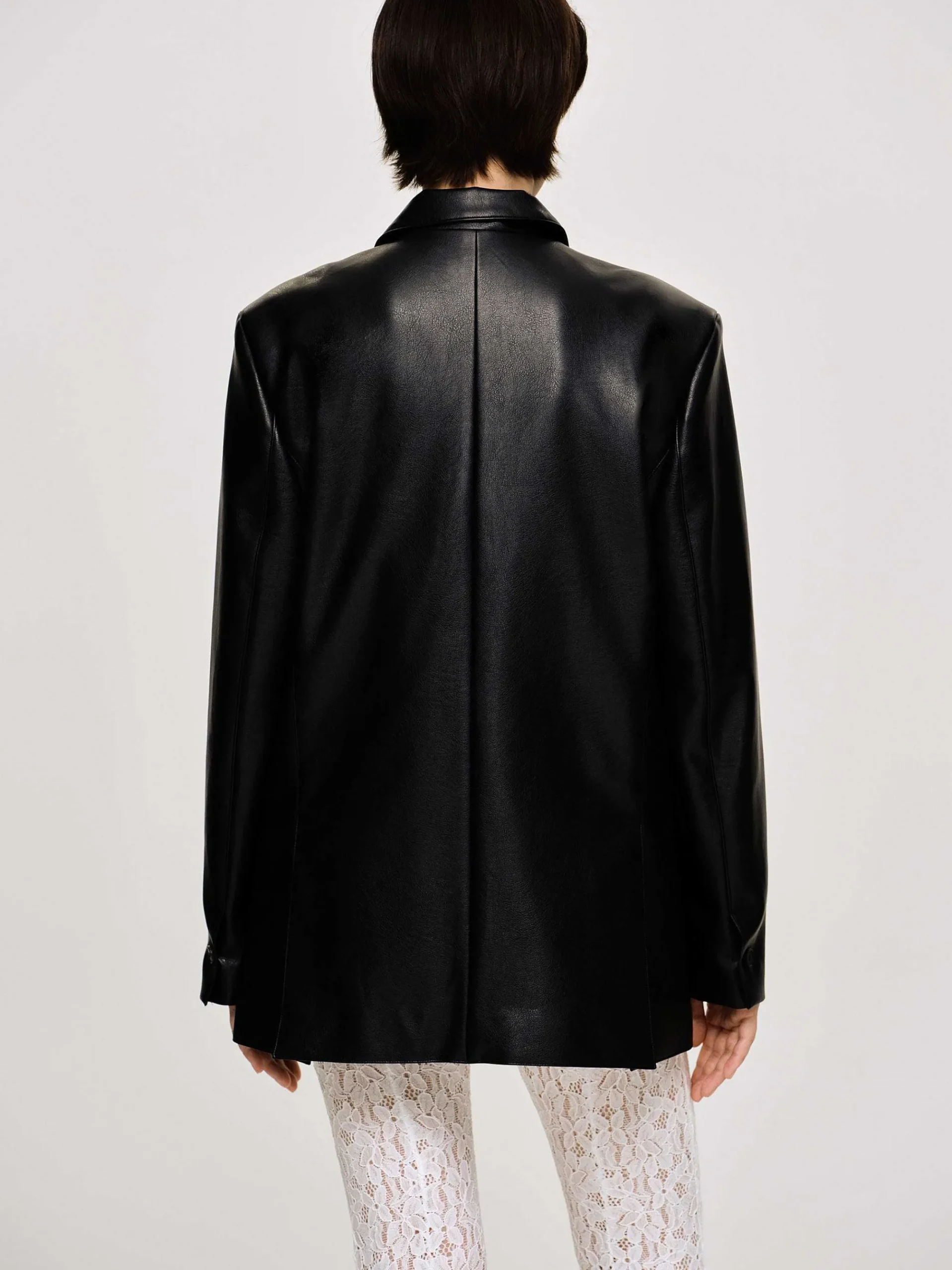 Source Unknown Vêtements D'Exterieur-Veste Boutonnee En Similicuir, Noir