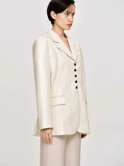 Source Unknown Vêtements-Veste Boutonnee En Simili Cuir, Beige Chaud
