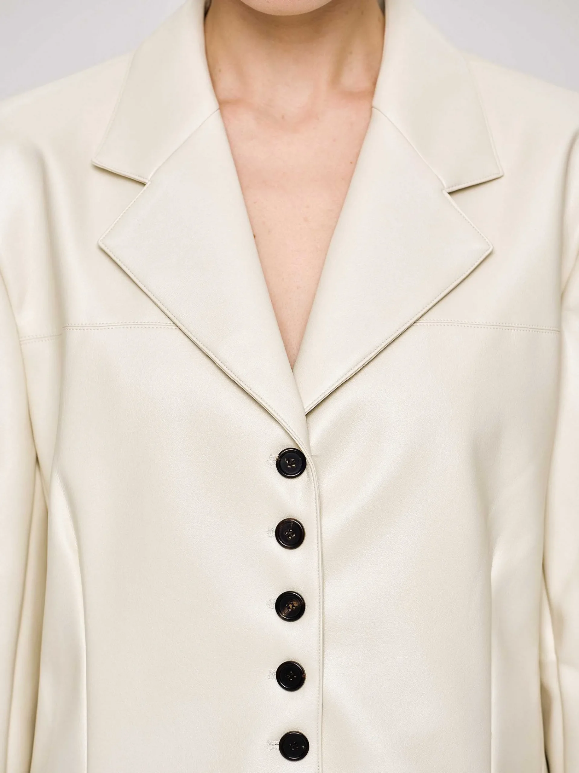 Source Unknown Vêtements-Veste Boutonnee En Simili Cuir, Beige Chaud