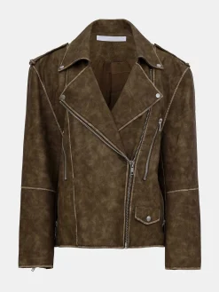 Source Unknown Accessoires-Veste De Motard En Similicuir Bianca, Marron Delave