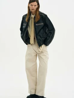 Source Unknown Vêtements-Veste En Cuir Delave, Noir