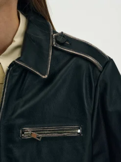 Source Unknown Vêtements-Veste En Cuir Delave, Noir