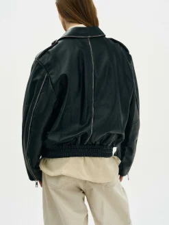 Source Unknown Vêtements-Veste En Cuir Delave, Noir