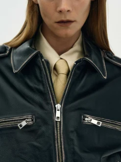 Source Unknown Vêtements-Veste En Cuir Delave, Noir