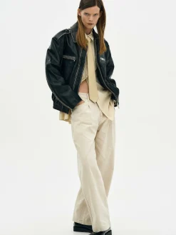 Source Unknown Vêtements-Veste En Cuir Delave, Noir