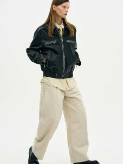 Source Unknown Vêtements D'Exterieur-Veste En Cuir Delave, Noir