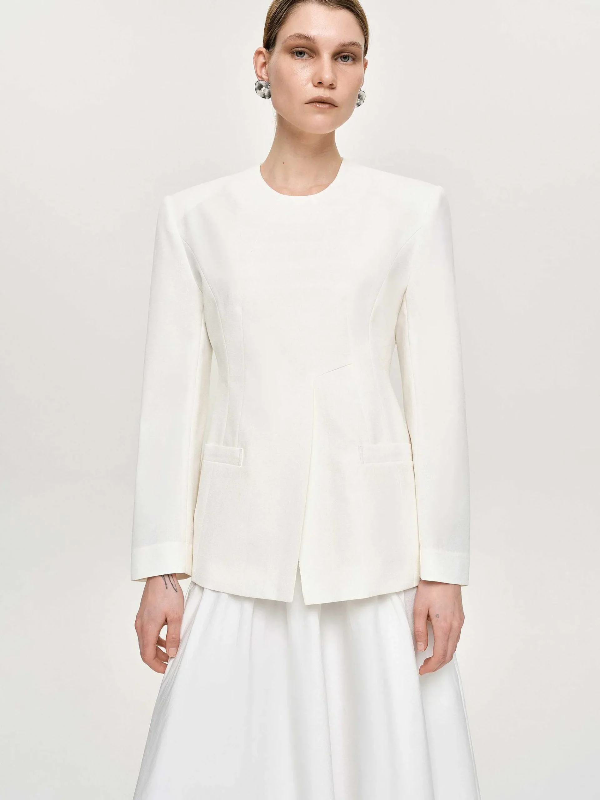 Source Unknown Accessoires-Veste Fendue A Taille Cintree, Ivoire